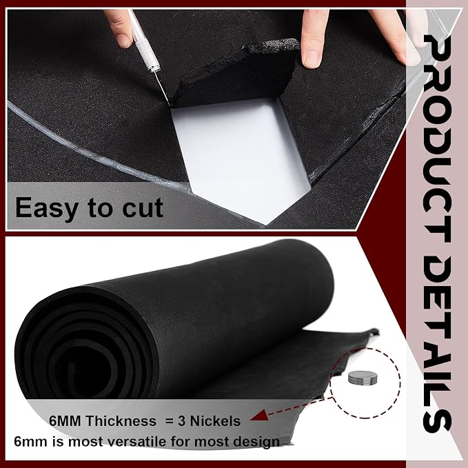 Patelai 6mm Thick Black EVA Foam Roll Large Cosplay Foam Sheets 39''x78''