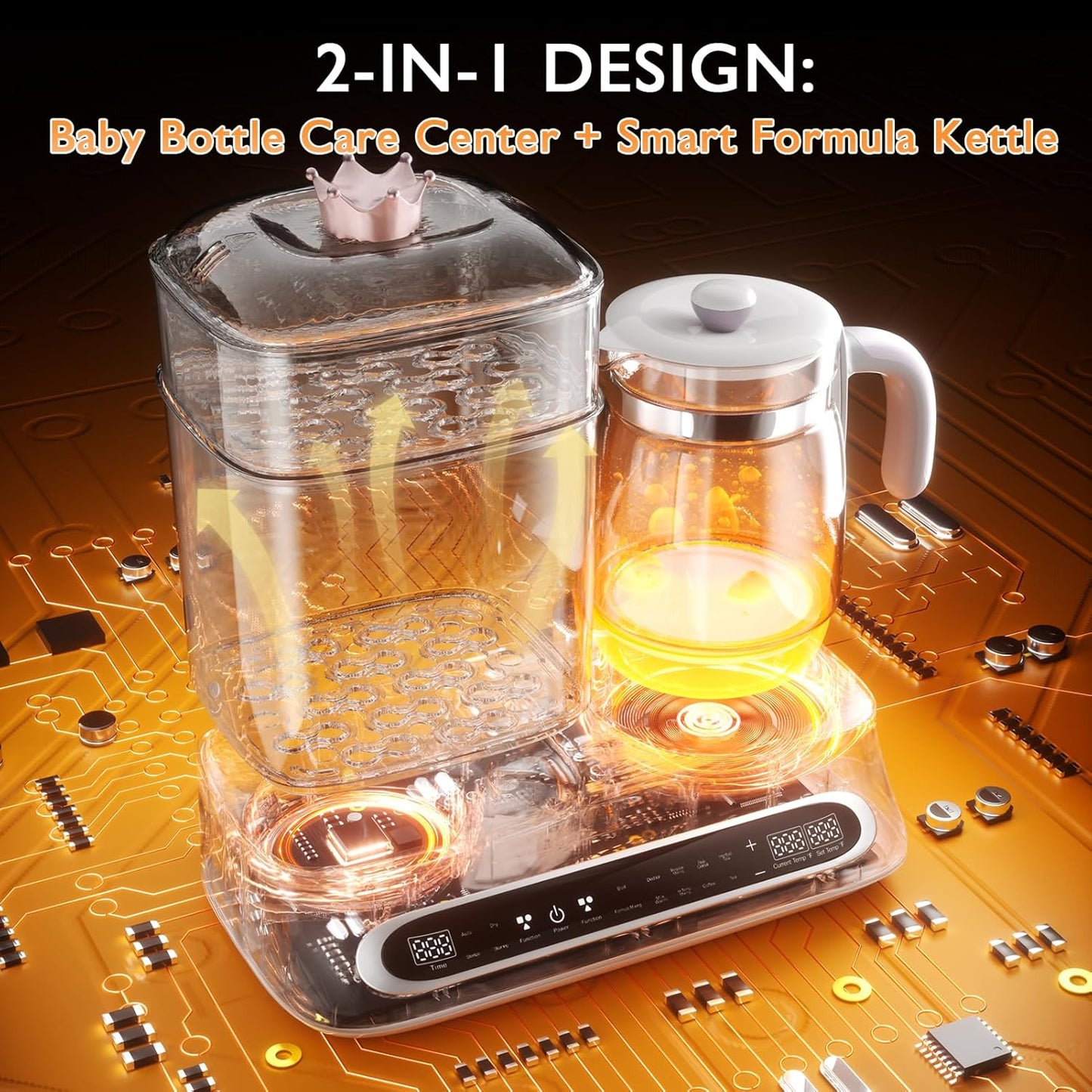 Baby Bottle Warmer & Steamer, 44oz Formula Kettle with Drying & Steam, Multi-Function Bottle Warmer for Breastmilk, Food & Baby Essentials