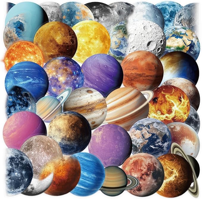 50PCS Transparent Planet Space Stickers, Waterproof PET Decals, Realistic Solar