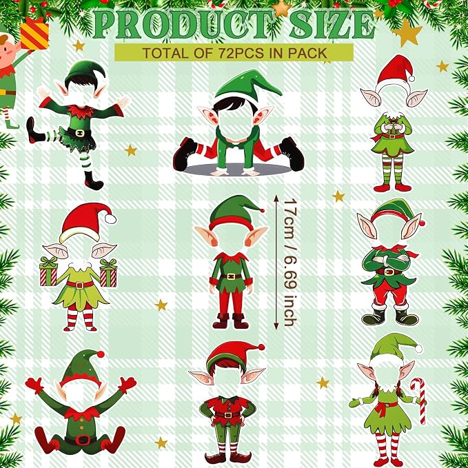 Gersoniel 72 Pcs Kid Christmas Elf Decor Xmas Cartoon Bulletin Board Cutout |