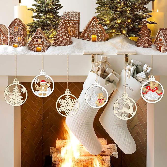 36PCS Wooden Hollow Christmas Ornaments