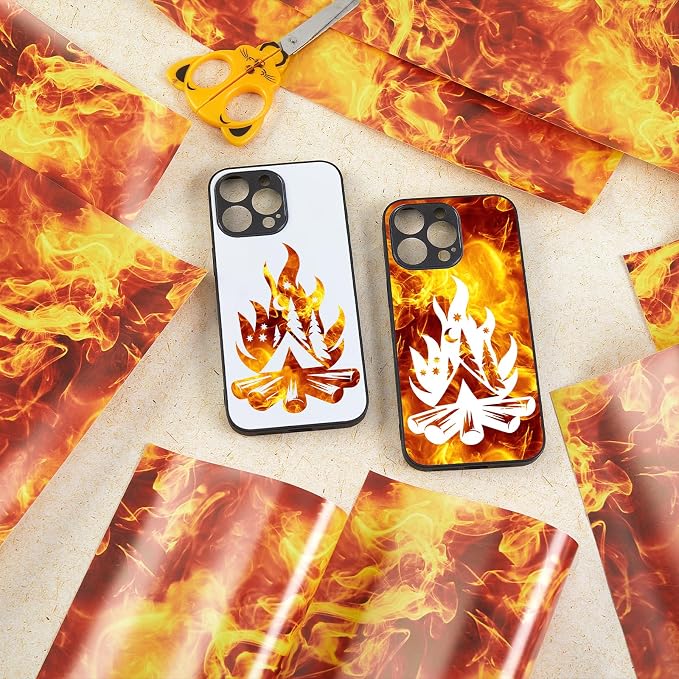 Tintnut Flame Pattern Permanent Vinyl 8 Pcs 12x10in Orange Adhesive Vinyl |