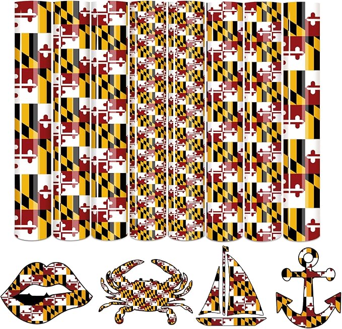 Tintnut Maryland Flag Heat Transfer Vinyl, 8 Sheets 12×10in Iron on Vinyl | PU