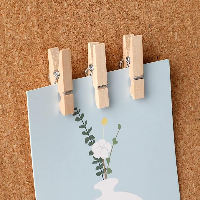 SANNIX 100Pcs Wooden Push Pin Clips, Decorative Clips