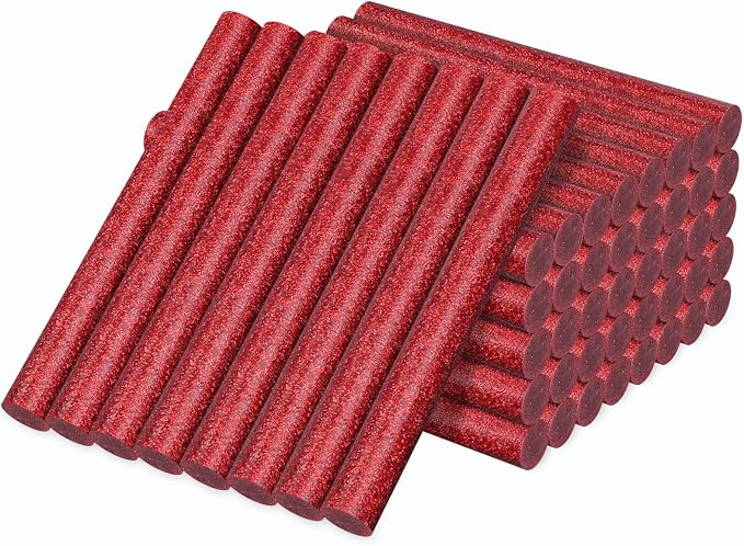 Glitter Red Hot Melt Glue Stick, Manarty 48 PCS Full Size Hot Melt Glue Sticks