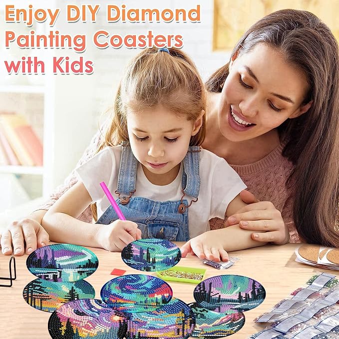 ijbnhd 8 Pcs Aurora Diamond Art Coasters Kits Landscape 4x4 inch | Diamond