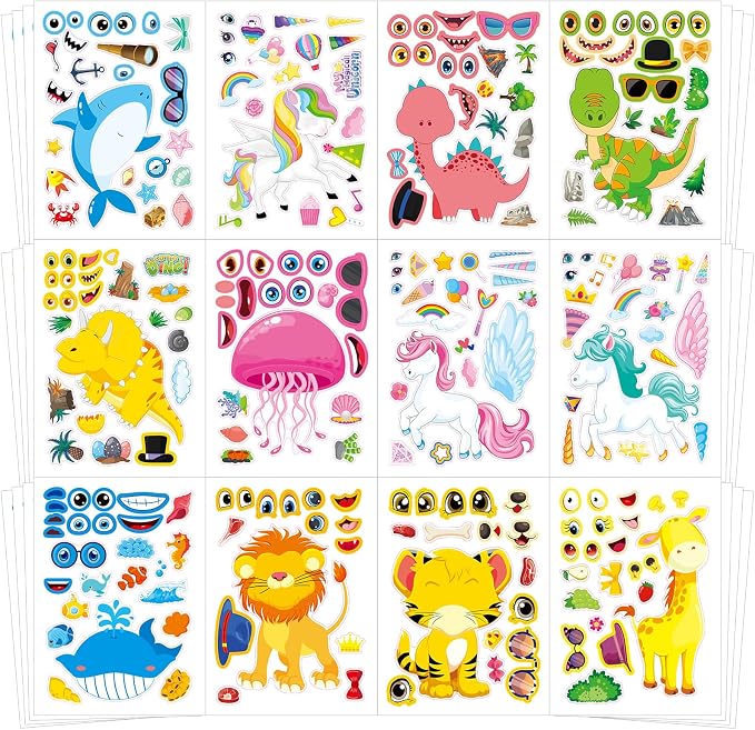 48 Sheets Create Funny Mixed Animals Stickers, Make a Face Stickers