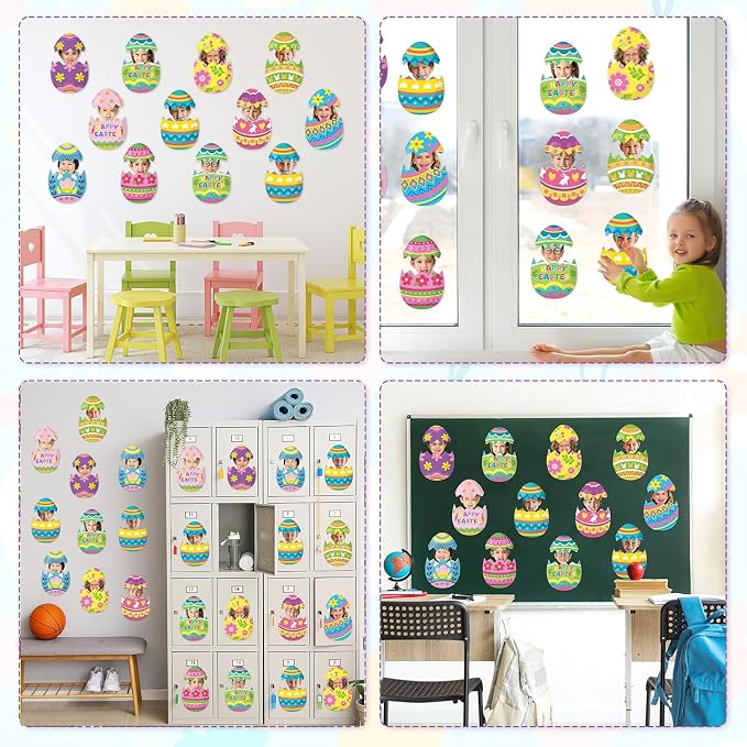 60pcs Easter Egg Theme Cutouts Easter Bulletin Board Decorations Spring Egg