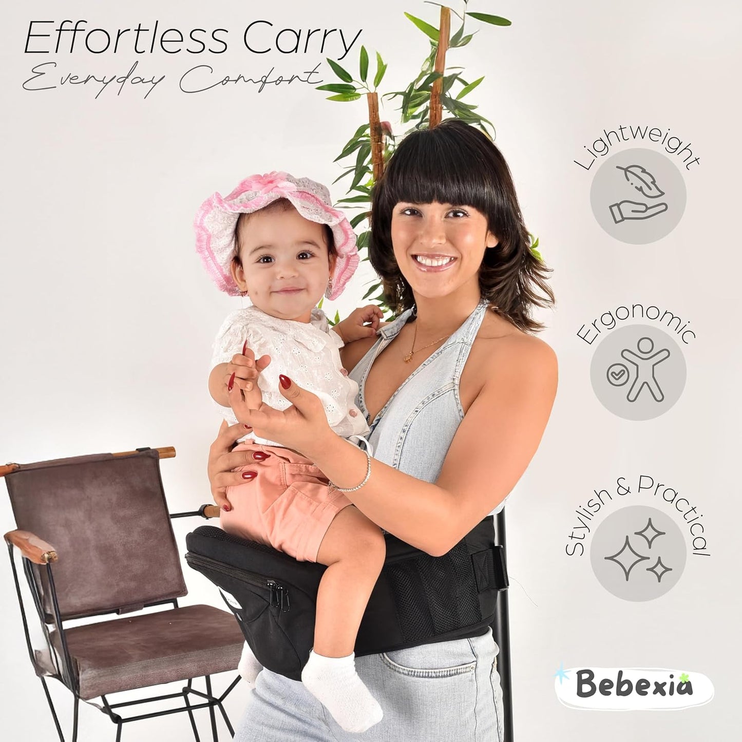 Baby Carrier with Hip Seat - with Lumbar & Back Support – Adjustable Waistband with Strong Support - Health Certified, Machine Washable, Fits Medium–Large (Black) (Grey)