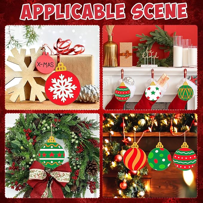 Wooden Christmas Ornaments to Paint Bell Decoration Cutouts Unfinished 36PCS