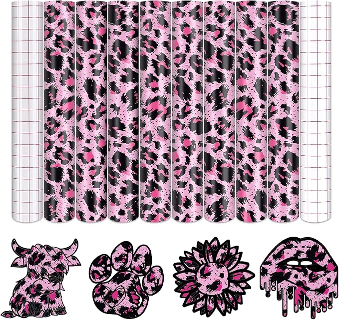 Tintnut Leopard Permanent Vinyl 8 Pcs 12x10in Pink Spots Adhesive Vinyl |