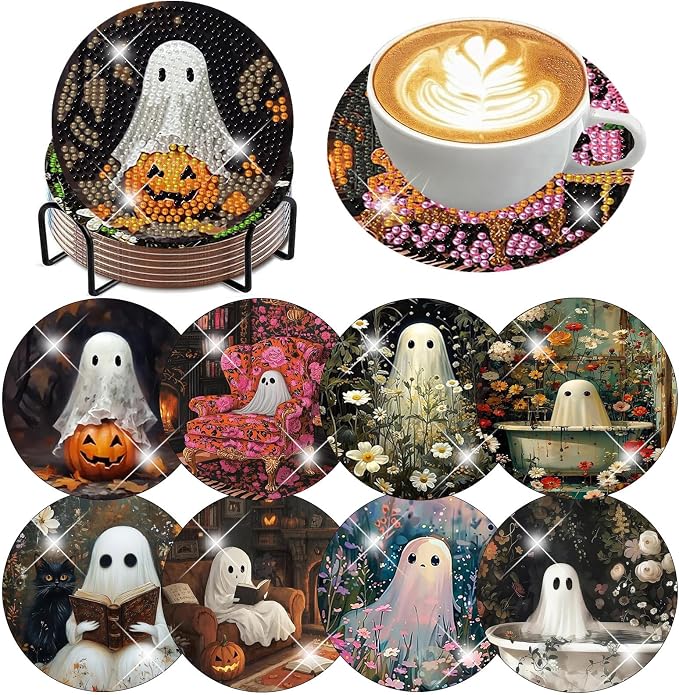 8 Pcs Halloween Diamond Art Coasters Kits