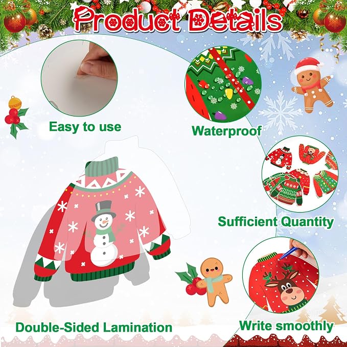 60pcs Christmas Theme Cutouts Ugly Sweater Bulletin Board Decorations Xmas Ugly