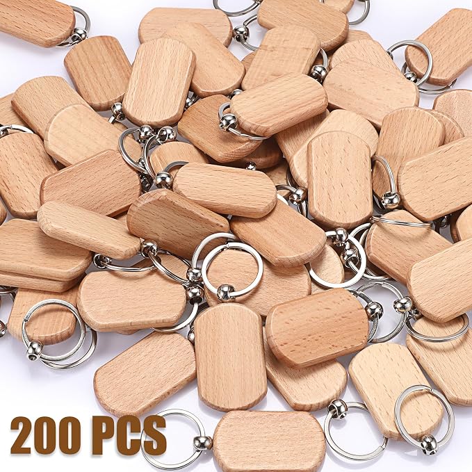 JUXYES 200 PCS Unfinished Wooden Keychain Blanks