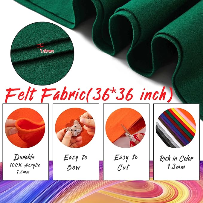 HaoFeiJH Green Felt Fabric 36" X 36" 1.6mm，Fabric Sheets Soft Woven Acrylic