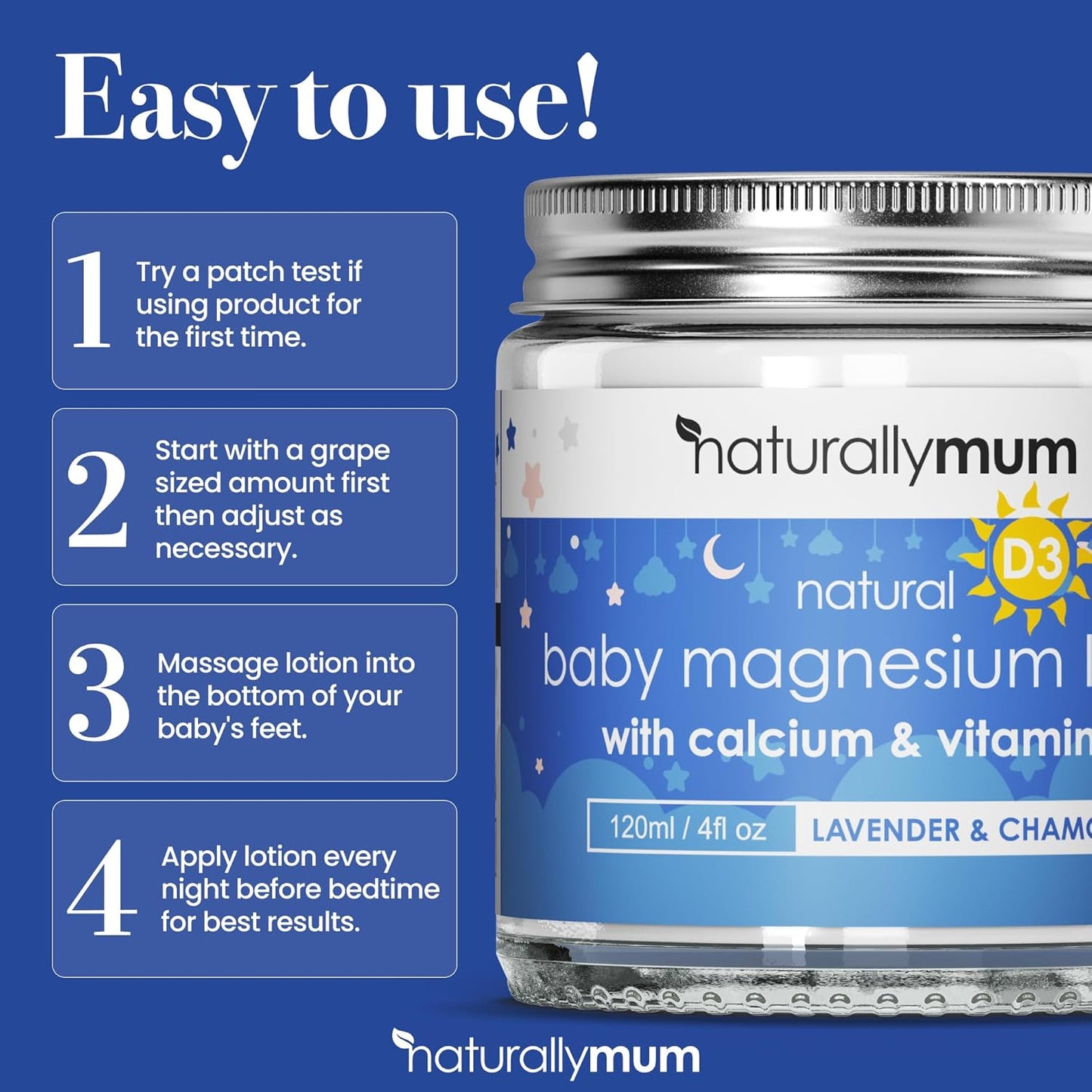 Baby Magnesium Lotion with Calcium & Vitamin D | Support for Sleep, Heart, Bone, Nerve, Gut and Muscle Health | Alternative to Melatonin | Lavender & Chamomile 4.2 fl oz