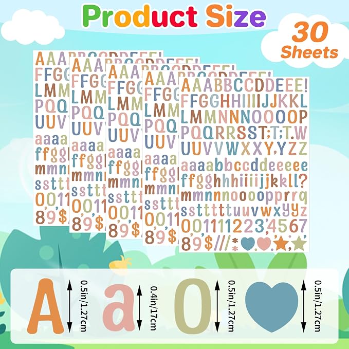Letter Stickers 0.5 inch, Self-Adhesive Vinyl Waterproof ABC Letter Stickers