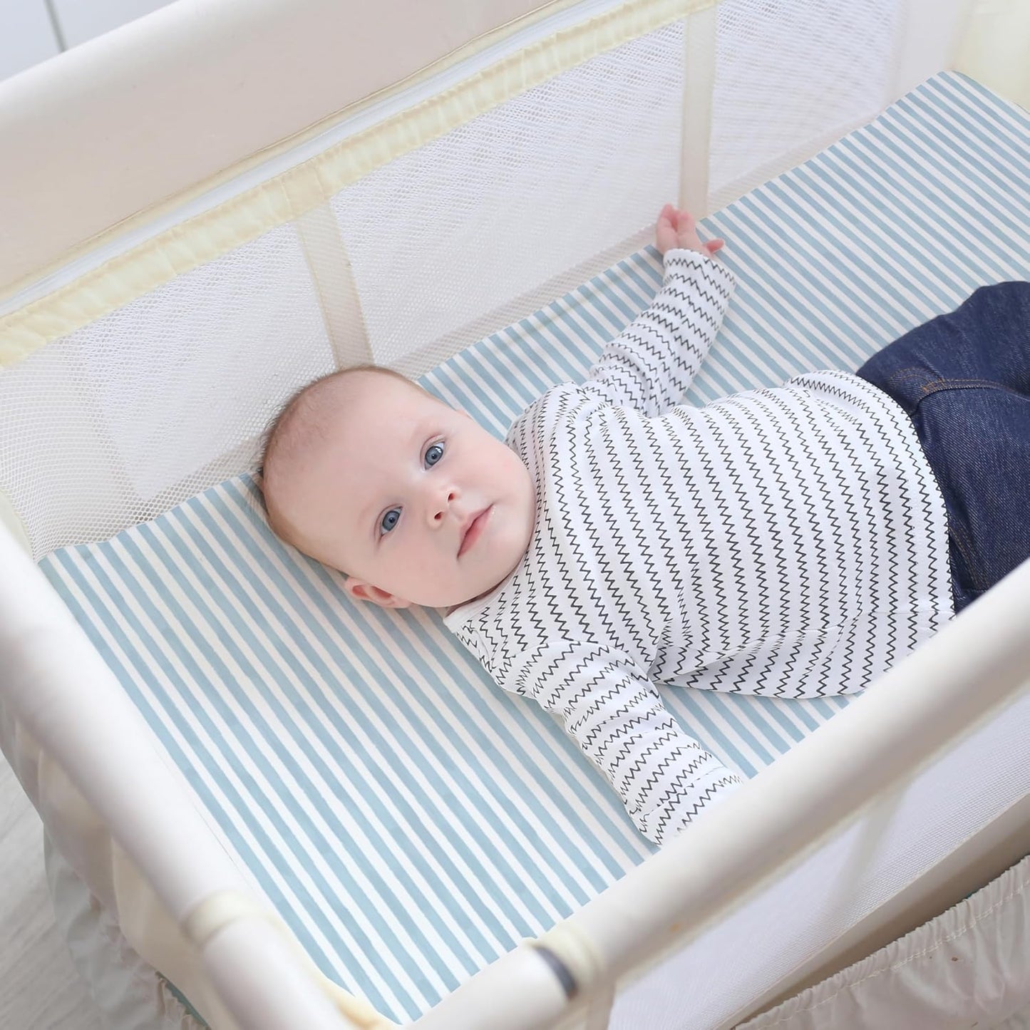 Pack and Play Sheets Fitted, Mini Crib Sheets for Graco Pack N Play Playard (38x26), Ultra Soft Cotton Blend, Safe & Snug Playpen Mattress Sheet for Baby Boys Girls, Airplane in The Clouds, 2-Pack
