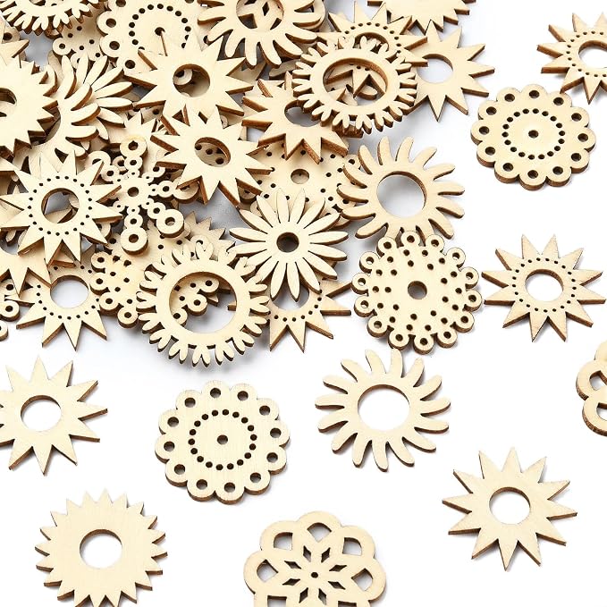 200 pcs Mixed Styles Sunflower Theme Unfinished Wood Cutout Charms Daisy Flower