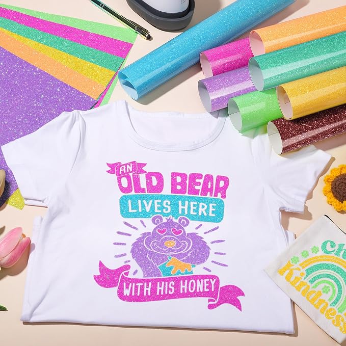 WRAPXPERT Neon Glitter HTV Heat Transfer Vinyl Bundle, 8 Packs Glitter Iron on