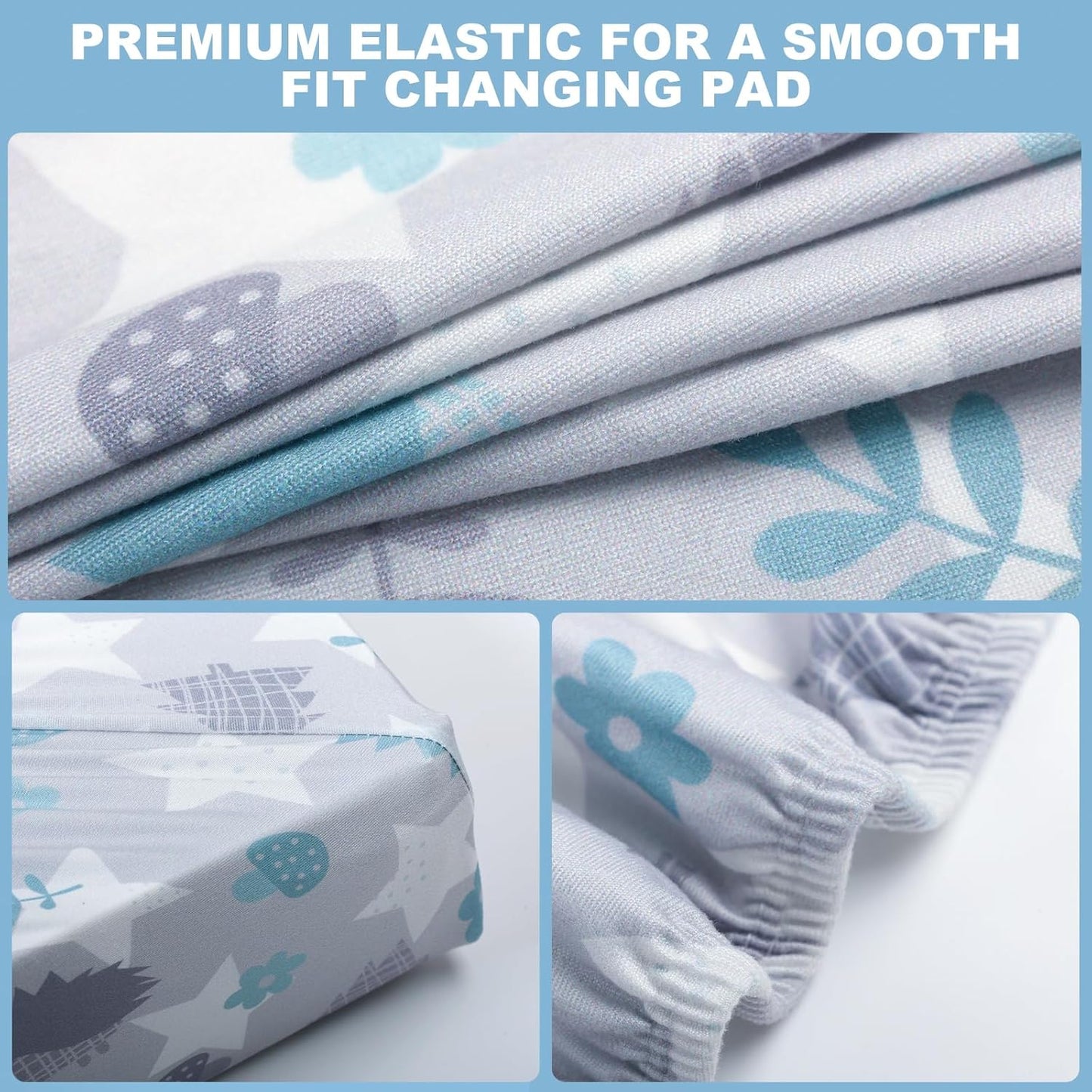 Changing Table Pad Cover Elastic Changing Pad Cover Premium Baby Changing Pad Cover 2 Pack for Boys Girls Soft and Comfortable (Baby Whale and Hedgehog)