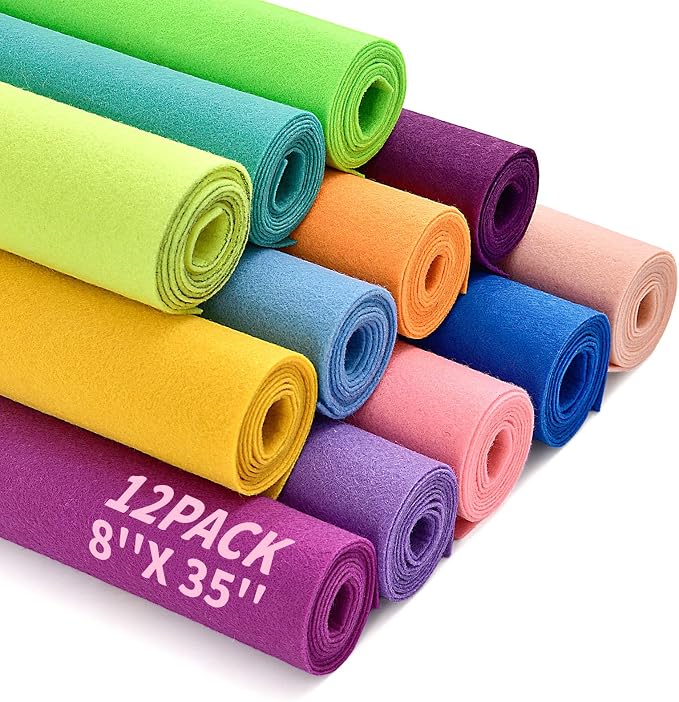 12 Rolls 8"x35" Large Stiff Felt Sheets, 1mm Felt Fabric Sheet