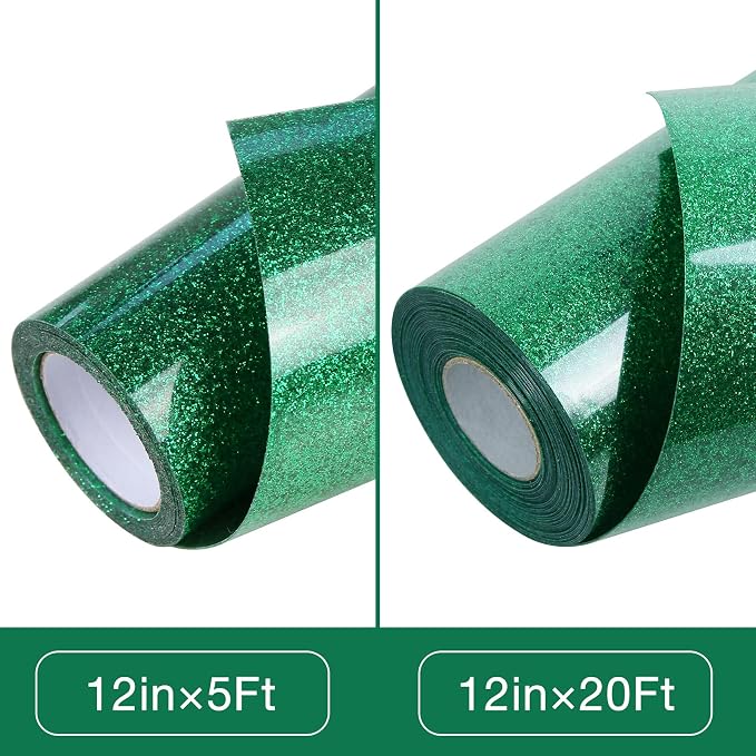 TORC Green Glitter HTV Heat Transfer Vinyl Roll 12 inch x 20 ft Iron on Vinyl