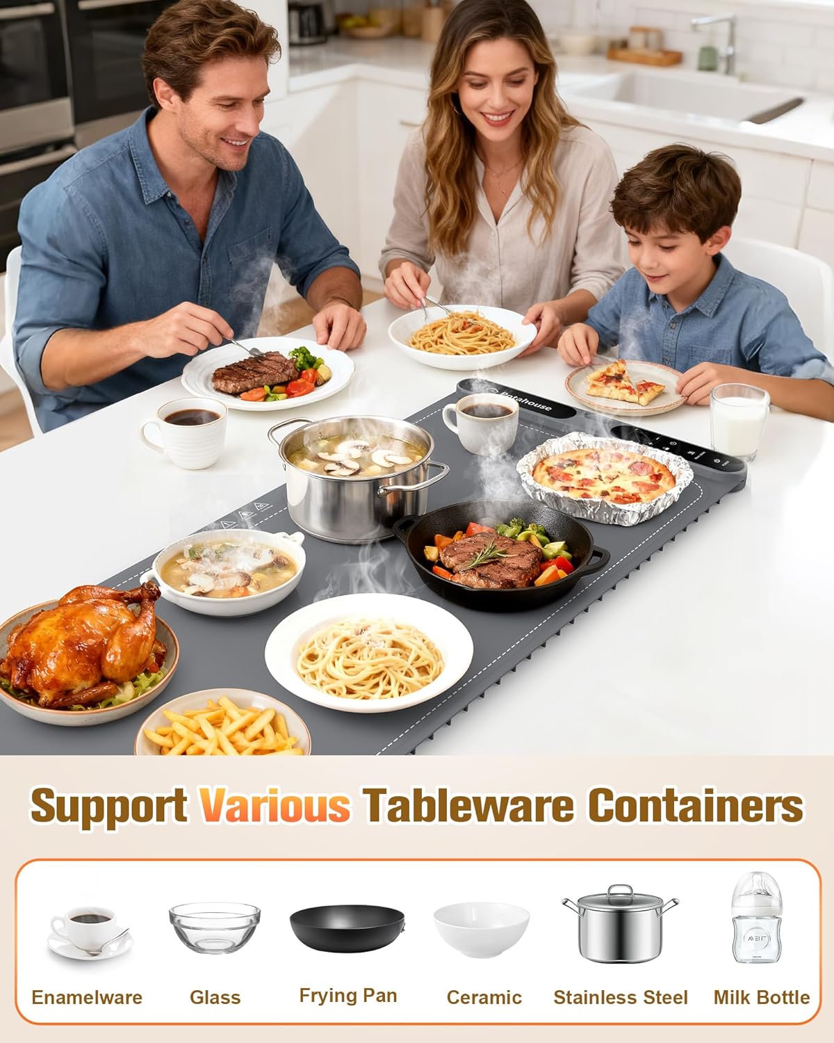 Potahouse® Food Warming Mat Extra Large 40"x15" 550W,Electric Warming Tray with 7 Temp 8 Timer Settings,Rollable & Portable Food Warmer for Parties,Buffet,Home and Travel Use