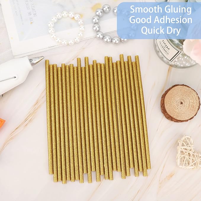 Manarty Glitter Gold Hot Glue Sticks, All Temperature Adhesive EVA Glue Sticks