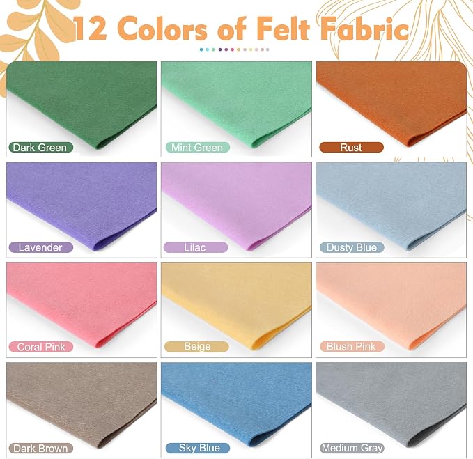 HaoFeiJH 12 Rolls 8"x20" 1.4mm Thick Soft Felt Fabric Sheets – 12 Assorted
