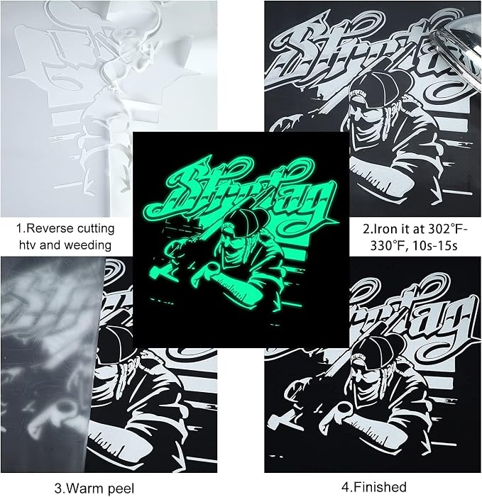 FUNKAKA Glow in The Dark Heat Transfer Vinyl Roll, Glow in The Dark HTV Vinyl