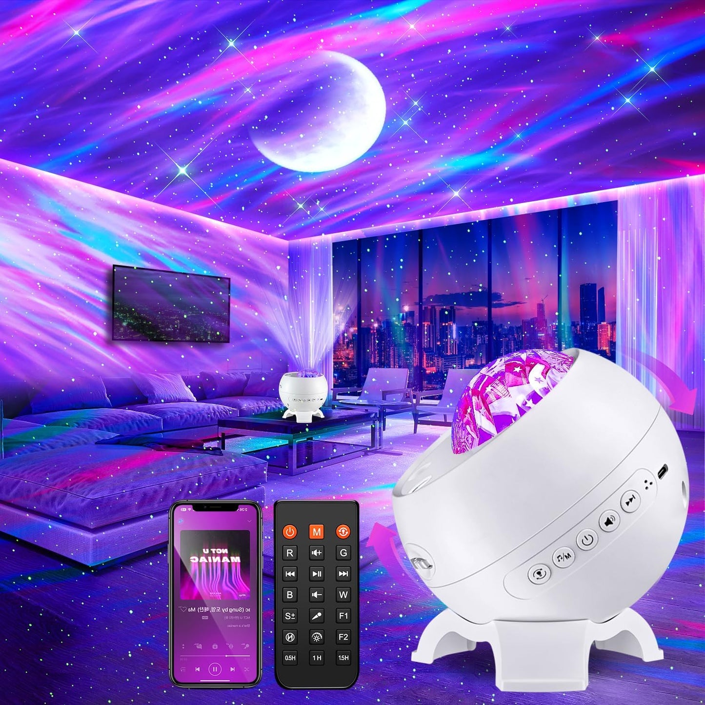 Galaxy Projector Northern Lights Projector,180 Lighting Modes Galaxy Light Projector, 15 White Noise&Bluetooth Northern Lights Projector, Remote+Timer Star Projector Galaxy Light Projector, Star Gifts
