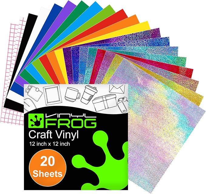 VINYL FROG Glitter Permanent Vinyl Bundle 20 Pack Glossy Holographic Adhesive