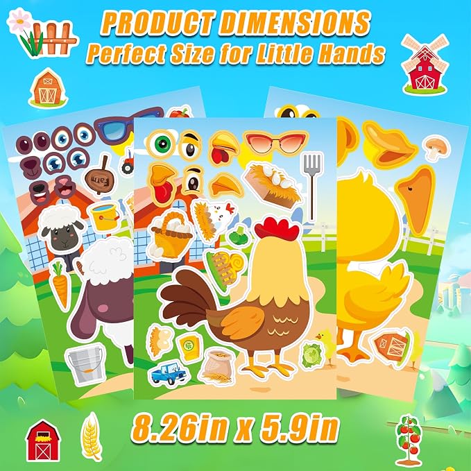 48 Sheets Create Funny Farm Animals Stickers, Make a Face Stickers