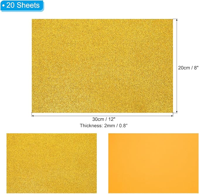PATIKIL Yellow Shiny EVA Glitter Foam Sheet 11 x 8 Inch 2mm Thick Sparkle EVA