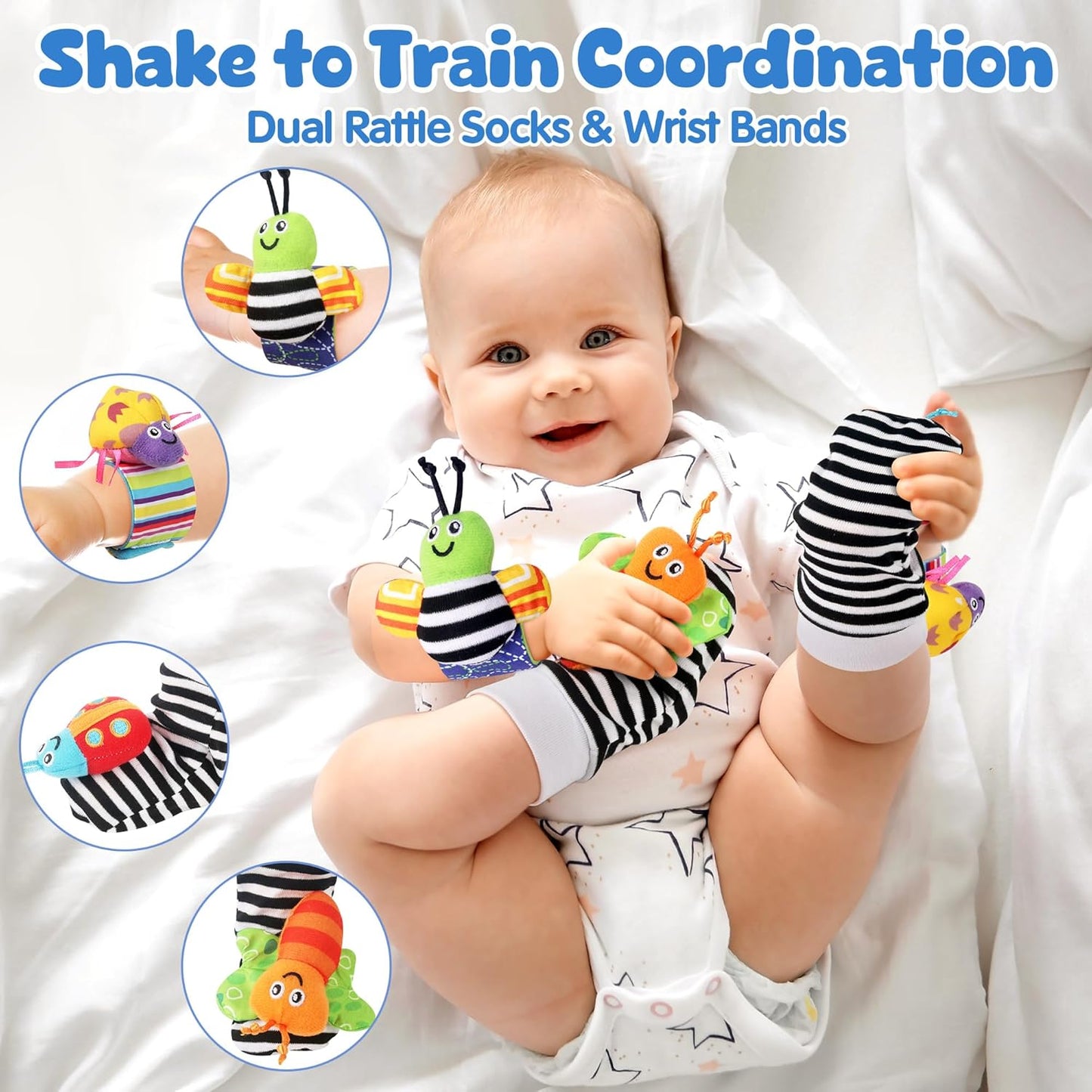Baby Rattles 0-6 Months | Sensory Toys for Infants 3-6 Month, Wrist Rattle Socks, Foot Finder & Teething Toys | Newborn Toys Gift for Boys and Girls, Baby Shower Gifts Christmas Stocking Stuffers