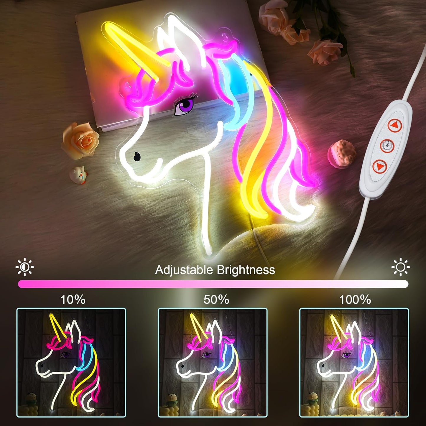 Unicorn Neon Sign, Unicorn Lamp Wall Decor, Dimmable Birthday Party Decorations for Home, Patio, Garden, Restaurants, Hotels, Stores, Clubs, Gift for Friends, Family and Kids