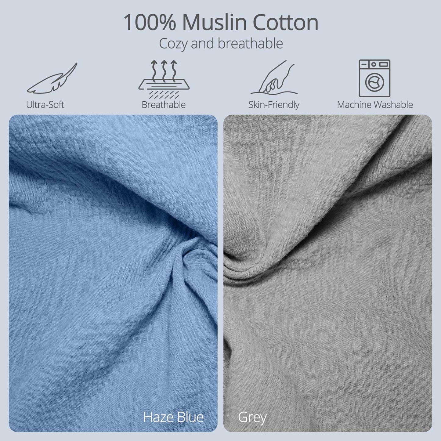 Muslin Baby Changing Pad, 2 Pack Muslin Soft Cotton Covers & Waterproof Lining Foam Diaper Changing Table Pad 32" x 16.6" Mat for Dressers