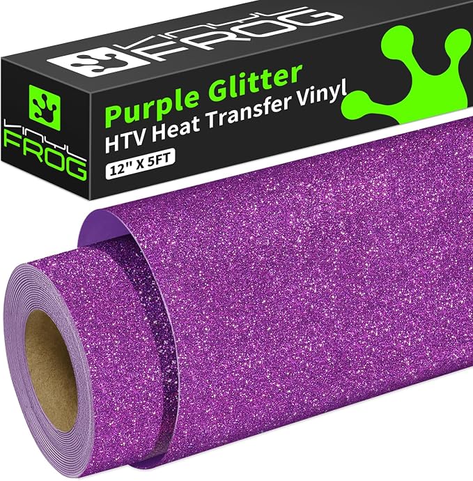 VINYL FROG Glitter HTV Vinyl Heat Transfer Vinyl Roll 12" x 5ft Purple Iron on