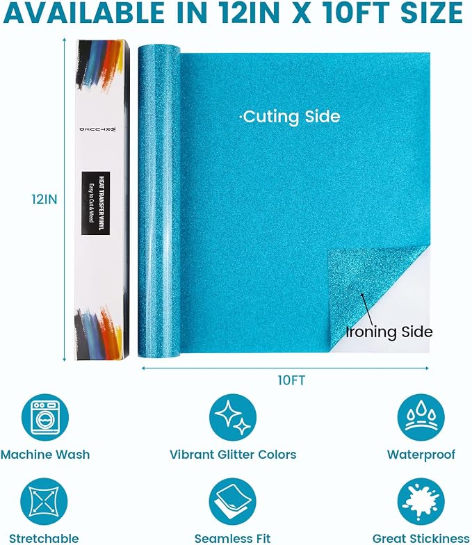 Sky Blue Glitter Heat Transfer Vinyl