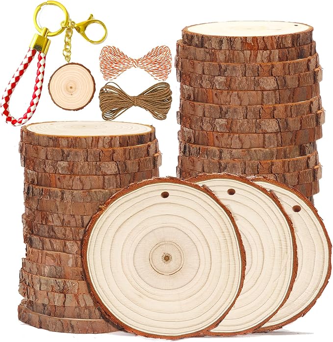 SENMUT Wood Slices 30 Pcs 3.5-4.0 inch Natural Rounds Unfinished Wooden Circles