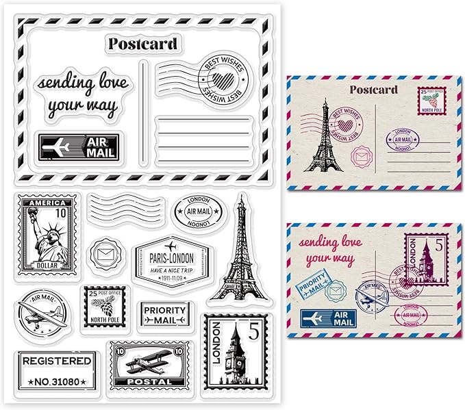 GLOBLELAND Postmark Postcard Clear Stamps Vintage Air Tickets Silicone Stamp