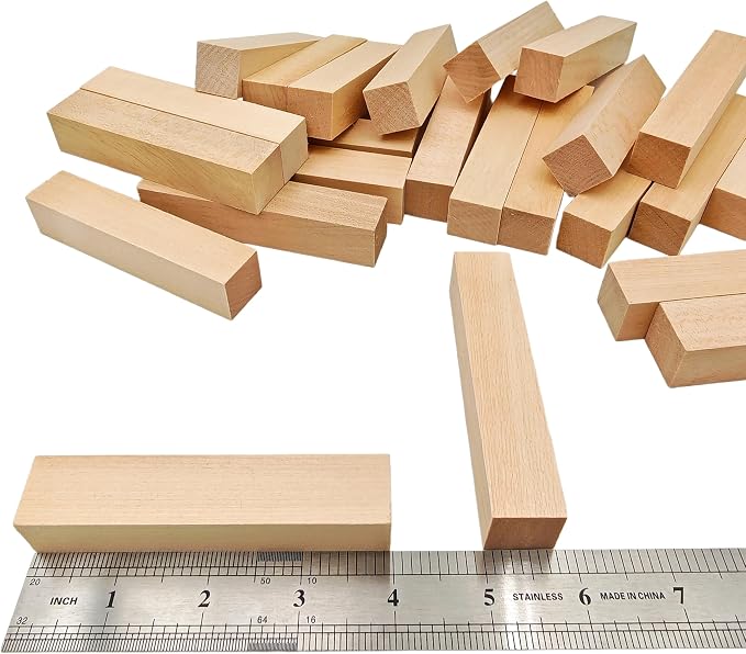 24Pcs Unfinished Basswood Blocks-0.8x0.8x4Inch Small Rectangular Wood Blocks