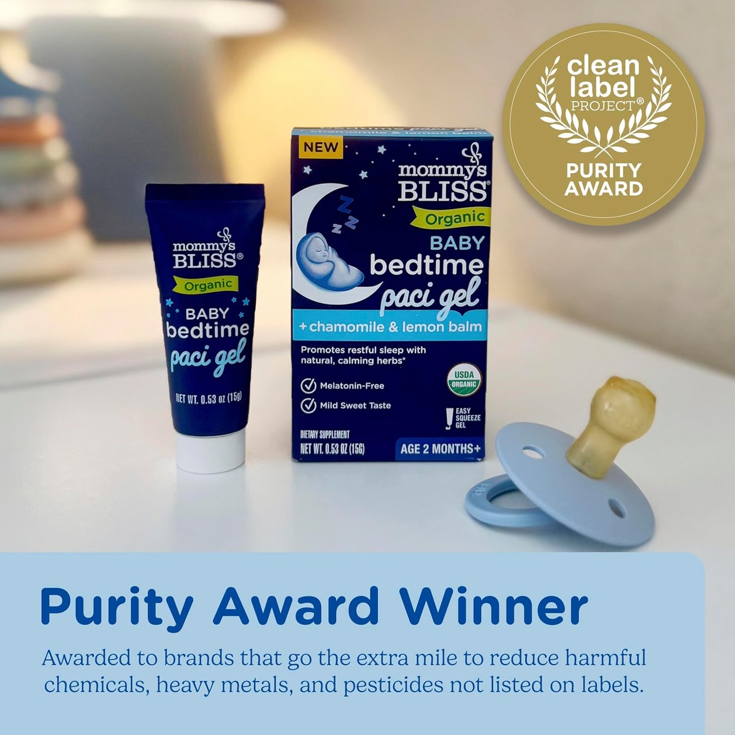 Mommy's Bliss Organic Baby Bedtime Paci Gel, Promotes Restful Sleep*, Melatonin Free, Age 2 Months+, 0.53 Fl Oz