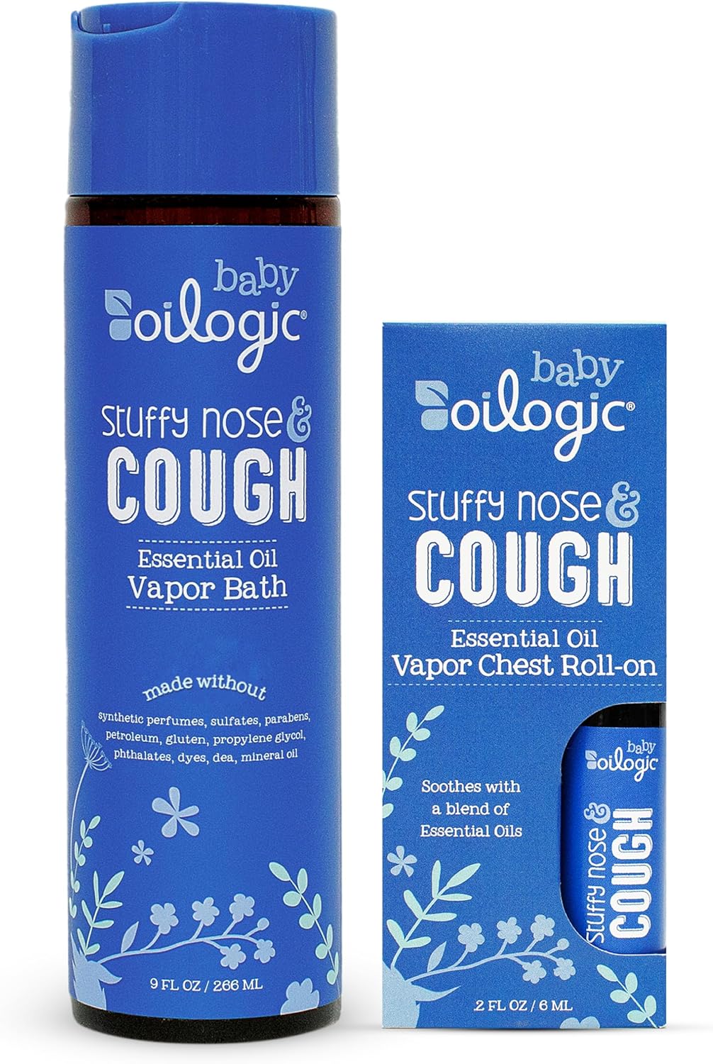 Oilogic Stuffy Nose & Cough Vapor Bath & Roll-On Essential Oil for Babies & Toddlers - Gentle Baby Bath Essentials Soothe & Comfort - Pediatrician-Tested & Safe for Babies