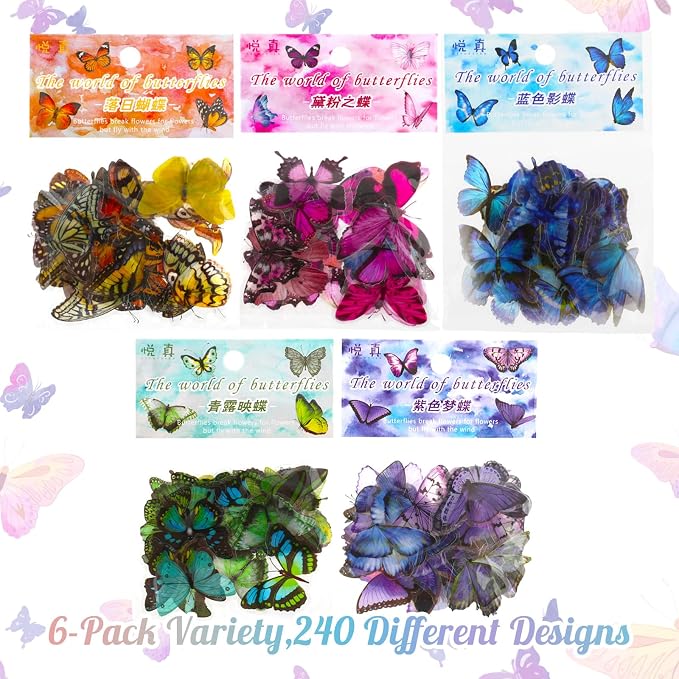 COMNICO Butterfly Stickers PET Waterproof Transparent Colorful Resin Decals
