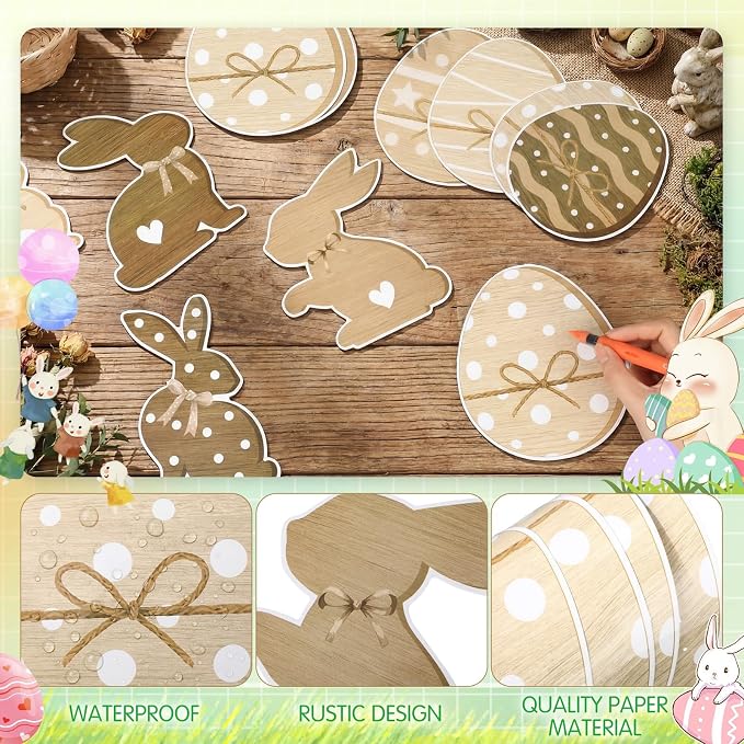 Funrous 80 Pcs Easter Paper Cutouts Farmhouse Rustic Bunny Egg Cutouts Easter
