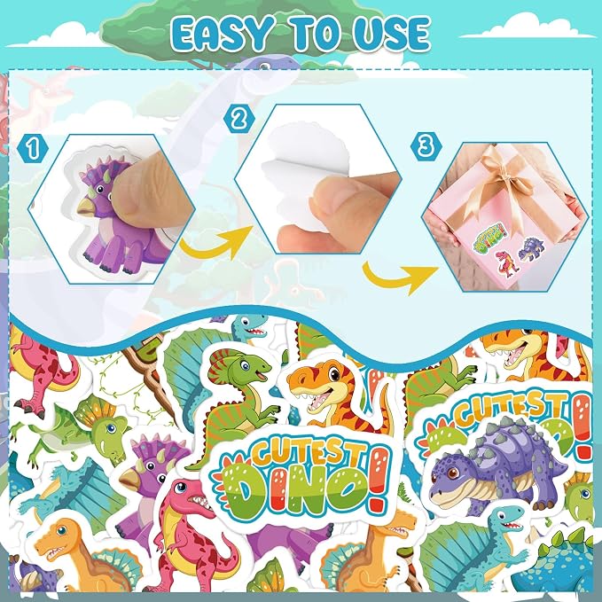 300Pcs Dinosaur Foam Stickers, Cute Self-Adhesive Dino Stickers Dinosaur Theme