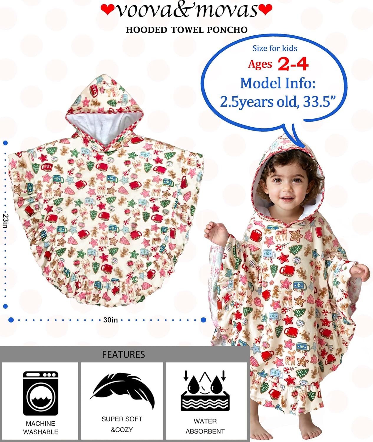 VOOVA & MOVAS Toddler Hooded Towel Poncho with Ruffle Trim | Soft 100% Cotton | Absorbent Thick Towel for Bath, Swim, Beach & Winter | Cozy, Gingersnap