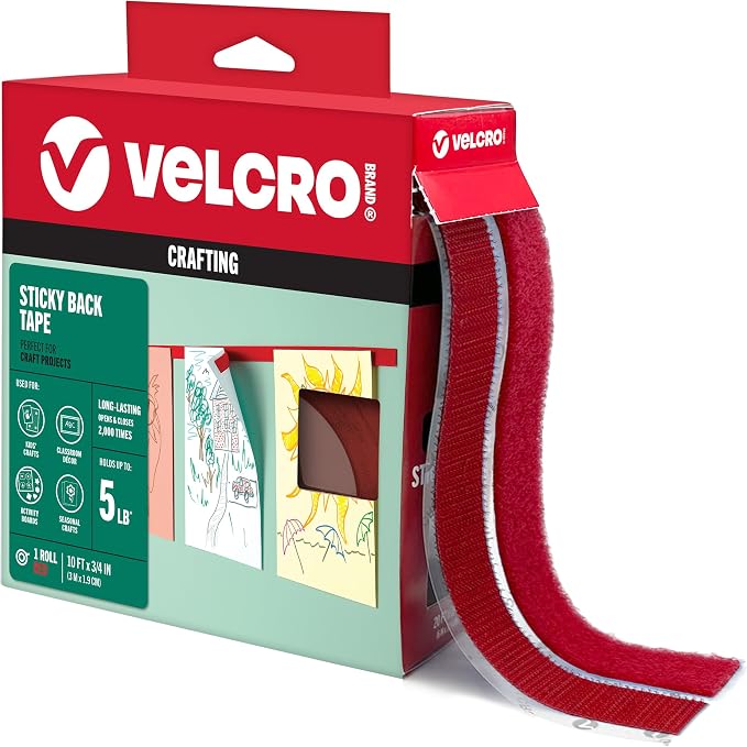 VELCRO Brand Colors | Red Sticky Back Tape | 10ft Roll